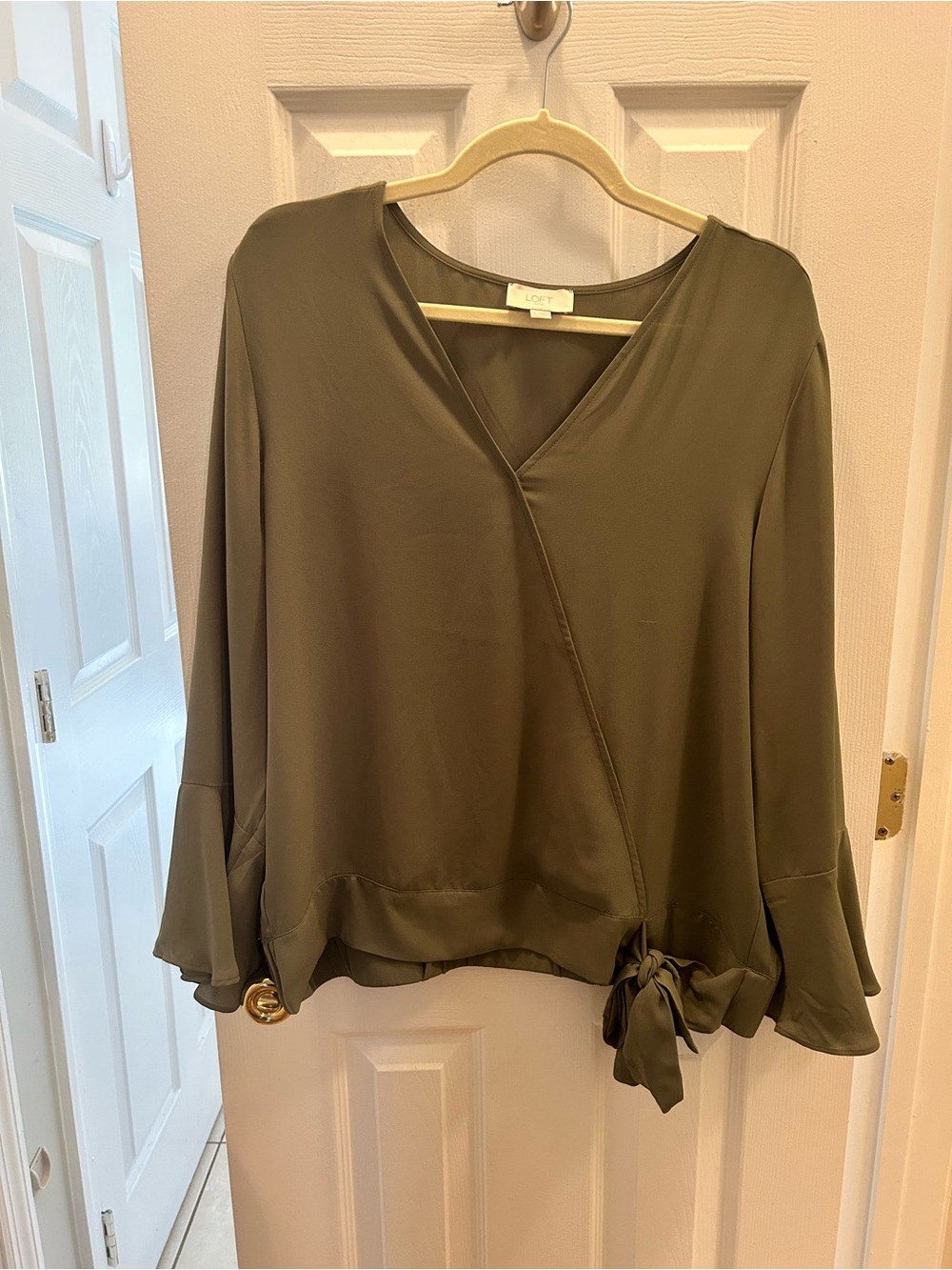 LOFT Olive Wrap Blouse with Side Tie